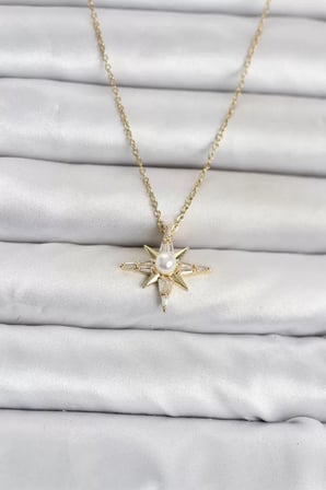316L Çelik Zincir Gold Renk Kutup Yıldızı Model Kadın Kolye TJ-BKO11090