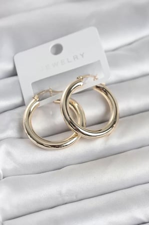 Gold Renk Pirinç Halka 30 mm Kadın Küpe - TJ-BKP11759