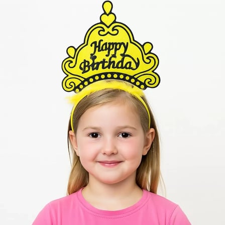 Sarı Happy Birthday Prenses Tacı – Doğum Günü Taç Aksesuarı