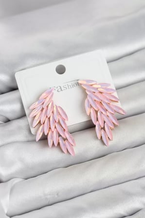 Pembe Renk Kristal Taşlı Kanat Küpe TJ-BKP11911