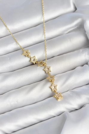 316L Çelik Yıldız Model Gold Renk Zirkon Taşlı Kadın Kolye TJ-BKO11131
