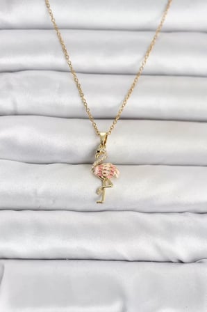 316L Çelik Zincir Gold Renk Flamingo Model Kadın Kolye TJ-BKO11106
