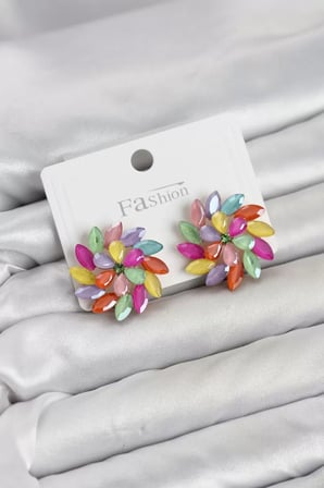 Karışık Renk Kristal Taşlı Çiçek Model Kadın Küpe TJ-BKP11920