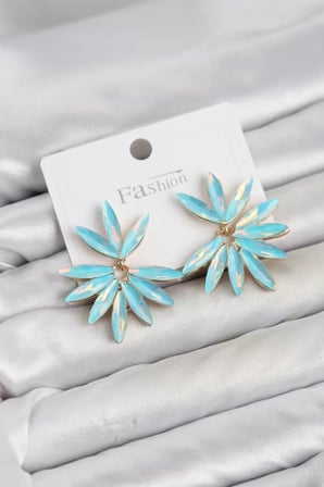 Buz Mavisi Renk Kristal Taşlı Lotus Model Kadın Küpe TJ-BKP11914