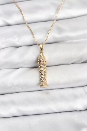 316L Çelik Zincir Gold Renk Balık Model Zirkon Taşlı Kadın Kolye TJ-BKO10885