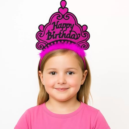 Fuşya Happy Birthday Prenses Tacı – Doğum Günü Taç Aksesuarı