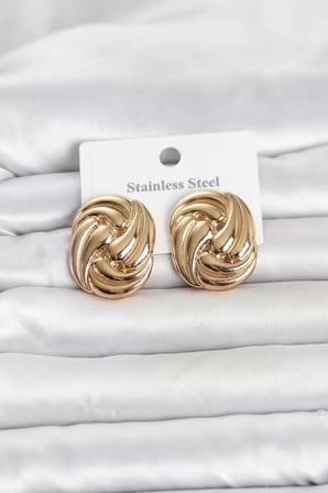 316L Çelik Gold Renk Motif Desen Model Kadın Küpe TJ-BKP11812