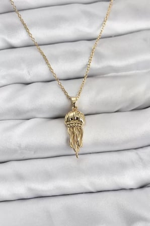 316L Çelik Zincir Gold Renk Deniz Anası Model Zirkon Taşlı Kadın Kolye - TJ-BKO10842
