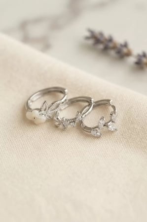 3 lü Set Çiçek Model Gümüş Renk Kadın Küpe TJ-BKP11959