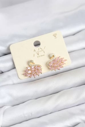 Pembe Zirkon Taşlı Gold Swan Kuğu Model Kadın Küpe TJ-BKP11942