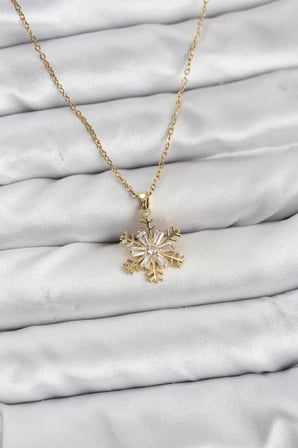 316L Çelik Zincir Gold Renk Kar Tanesi Model Zirkon Taşlı Kadın Kolye - TJ-BKO10831