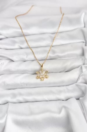 316L Çelik Zincir Gold Renk Kar Tanesi Model Zirkon Taşlı Kadın Kolye - TJ-BKO10831