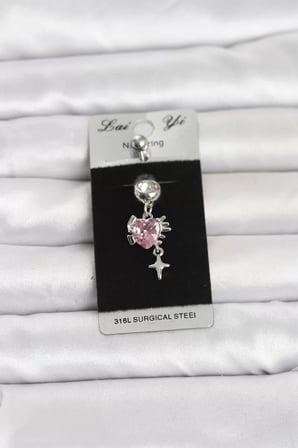 316L Cerrahi Çelik Pembe Zirkon Taşlı Model Göbek Piercing TJ-PR1408