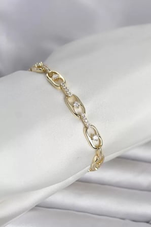 Pirinç Gold Renk Zirkon Taşlı Kadın Bileklik - TJ-BB8409