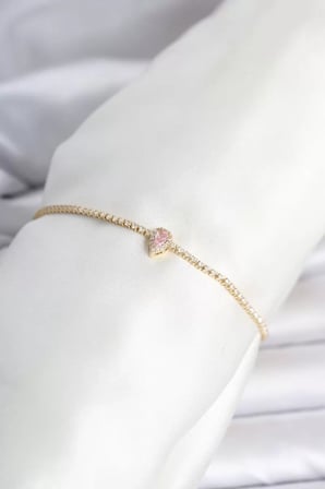 Pirinç Gold Renk Pembe Damla Model Su Yolu Kadın Bileklik