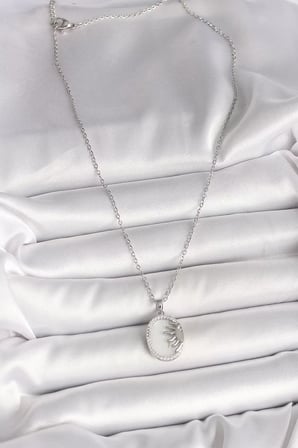 316L Çelik Gümüş Renk Zincir Beyaz Mineli Gün Batımı Model Zirkon Taş Detaylı Kadın Kolye - TJ-BKO10003