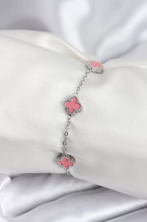 316L Çelik Gümüş Renk Pembe Baby Boy Yonca Kadın Bileklik - TJ-BB7947