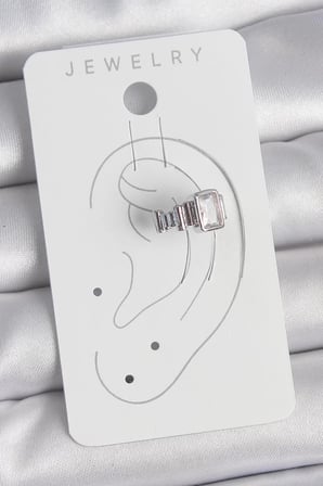Pirinç Gümüş Renk Kare Zirkon Taşlı Kadın Kıkırdak Model Küpe - TJ-BKP10560
