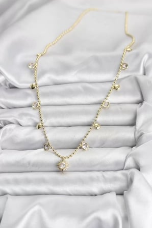 Zirkon Taşlı Kutup Yıldızı Model Pirinç Gold Renk Kadın Kolye - TJ-BKO10648