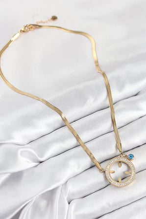 316L Çelik Zirkon Taşlı Çeyrek Takılabilir Gold Renk Kadın Kolye - TJ-BKO10506