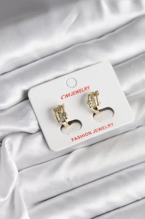 14K Gold Renk Kaplama Yarım Halka Zirkon Taşlı CM Kadın Küpe - TJ-BKP11417