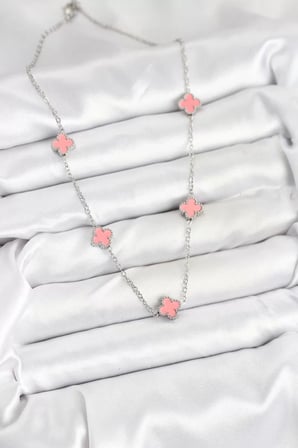 316L Çelik Zincir Gümüş Renk Pembe Baby Boy Yonca Kadın Kolye - TJ-BKO10579