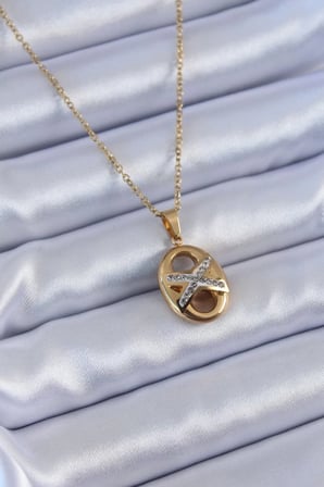 316L Çelik Gold Renk Zirkon Taşlı Kadın Kolye - TJ-BKO7635