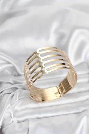Gold Renk Pirinç Kaburga Model Kadın Bileklik - TJ-BB8063