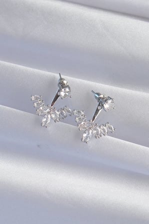Pirinç Gümüş Renk Zirkon Taşlı V Model Küpe - TJ-BKP9290