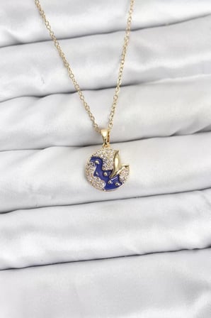 316L Çelik Zincir Gold Renk Gece Model Zirkon Taşlı Kadın Kolye - TJ-BKO10891