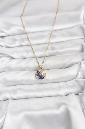 316L Çelik Zincir Gold Renk Gece Model Zirkon Taşlı Kadın Kolye - TJ-BKO10891