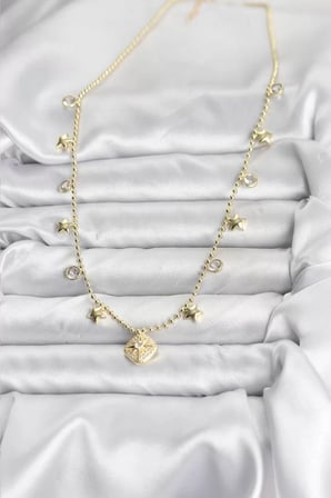 Pirinç Gold Renk Zirkon Taşlı Kutup Yıldızı Model Kadın Kolye - TJ-BKO10647