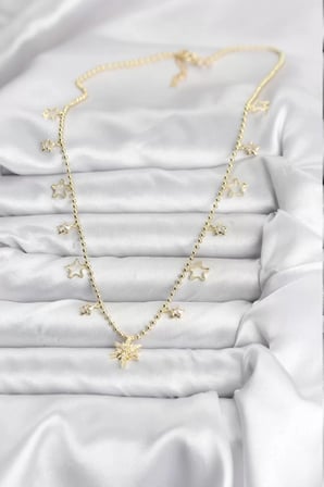 Pirinç Gold Renk Zirkon Taşlı Kutup Yıldızı Model Kadın Kolye - TJ-BKO10649