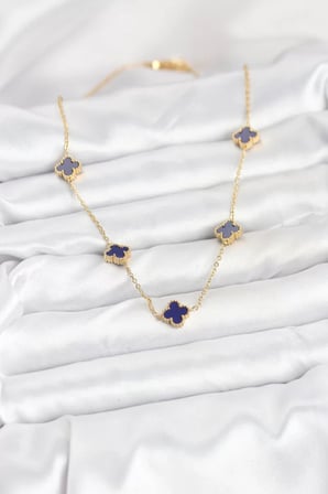 316L Çelik Zincir Gold Renk Lacivert Baby Boy Yonca Kadın Kolye - TJ-BKO10573