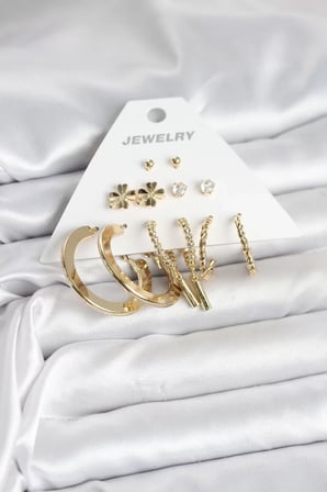 Pirinç Gold Renk 6 Çift Kadın Küpe Seti - TJ-BKP11325