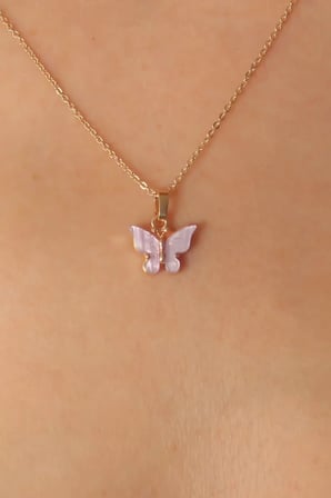 Gold Lila Renk Kelebek Figür Kadın Kolye - TJ-BKO6814