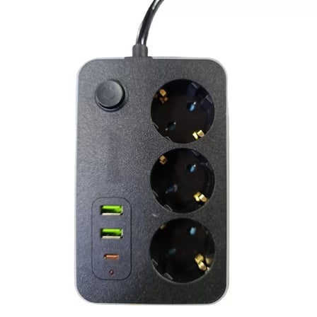 3 lü Akım Korumalı 2 Adet USB 1 Adet Type-C Girişli Priz 3414