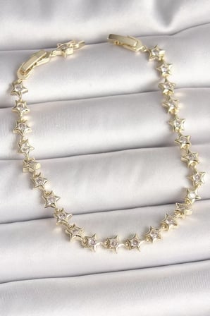 Pirinç Gold Renk Zirkon Taşlı Yıldız Model VIP Seri Kadın Bileklik - TJ-BB6880