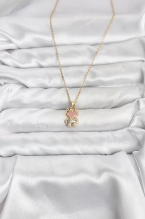 316L Çelik Zincir Gold Renk Teddy Bear Model Zirkon Taşlı Kadın Kolye - TJ-BKO10852
