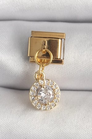316L Çelik Gold Renk Sallantı Daire Zirkon Taşlı Nomination Charm - TJ-BC1342