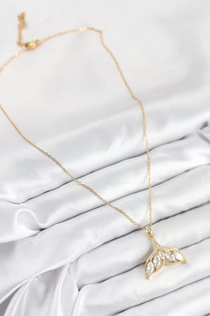 316L Çelik Zirkon Taşlı Balık Kuyruğu Model Gold Renk Kadın Kolye - TJ-BKO10511