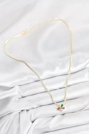 Pirinç Zirkon Taşlı Su Yolu Asorti Çiçek Model Gold Renk Kadın Kolye - TJ-BKO10546