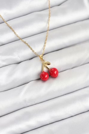316L Çelik Zincir Gold Renk Kiraz Model Kadın Kolye - TJ-BKO10623