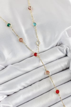 Pirinç Asorti Model Gold Renk Zirkon Taşlı Y Kolye - TJ-BKO10251