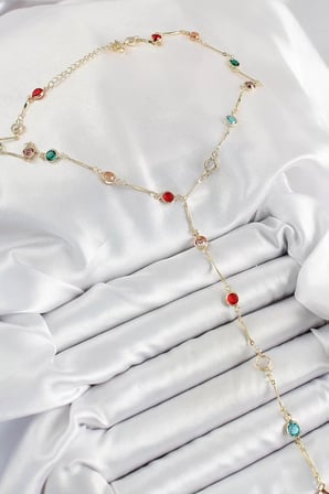 Pirinç Asorti Model Gold Renk Zirkon Taşlı Y Kolye - TJ-BKO10251