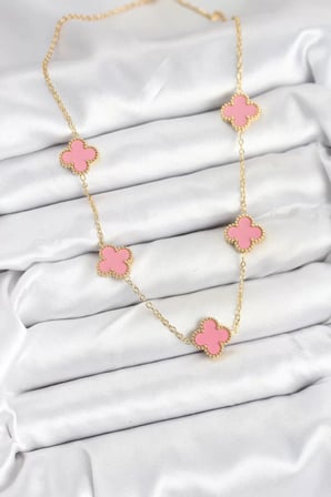 316L Çelik Zincir Gold Pembe Renk Yonca Kadın Kolye - TJ-BKO10583