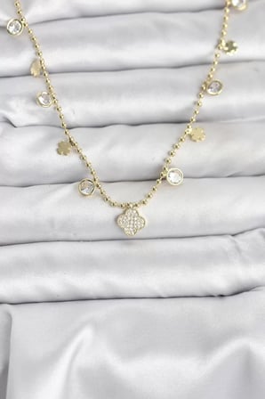 Pirinç Gold Renk Yonca Model Kadın Kolye - TJ-BKO10641
