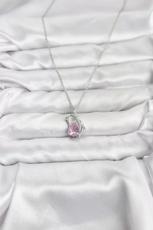 316L Çelik Zincir Gümüş Renk Pembe Kuğu Model Zirkon Taşlı Kadın Kolye - TJ-BKO10866