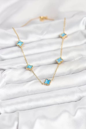 316L Çelik Zincir Gold Renk Buz Mavisi Baby Boy Yonca Kadın Kolye - TJ-BKO10571