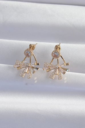 Pirinç Gold Renk Zirkon Taşlı Yassı Fiyonk Model Küpe - TJ-BKP9301